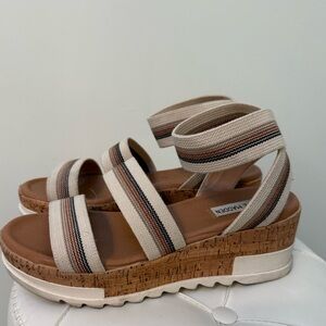 Steve Madden Striped Platform Sandals - Tan and Cream